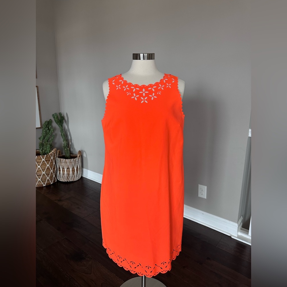 J. Crew Laser Cut Sheath Dress Neon Orange Size 14